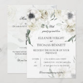 Elegante Witte Bloemige Groene QR Code Trouw Uitno Kaart (Voorkant / Achterkant)