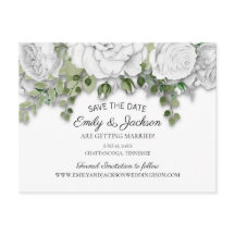 Elegante witte bloemige groene trouw save date