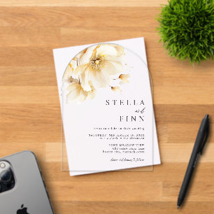 Elegante Witte Bloemige Huwelijk Acryl Uitnodigingen
