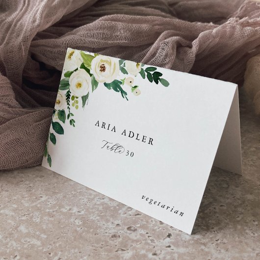 Elegante witte bloemige menukaartjes kaart