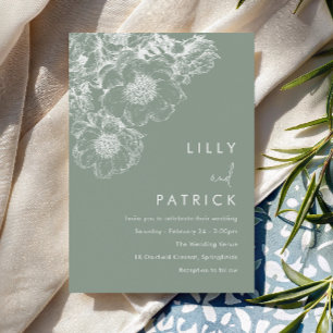 Elegante Witte Bloemige Moderne Salie Groene Huwel Kaart