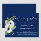Elegante Witte Bloemige Navy Blauwe Uitgestelde Br Aankondiging (Voorkant / Achterkant)