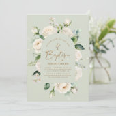 Elegante witte bloemige ouderdom salie doop kaart (Staand voorkant)