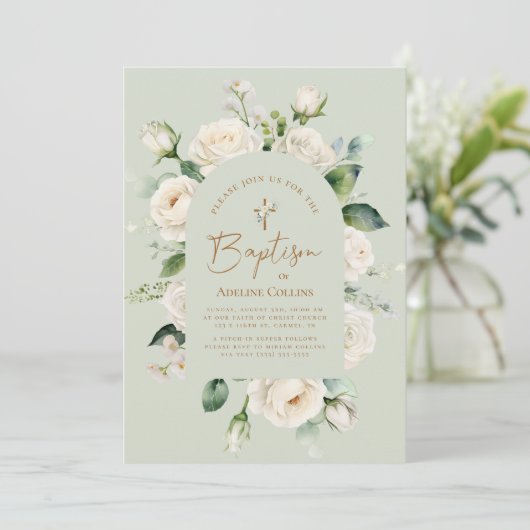 Elegante witte bloemige ouderdom salie doop kaart (Staand voorkant)