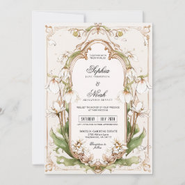 Elegante Witte Bloemige Salie Groene Art Nouveau Kaart
