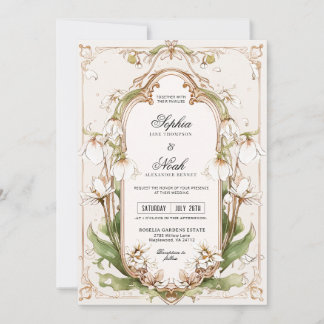 Elegante Witte Bloemige Salie Groene Art Nouveau Kaart