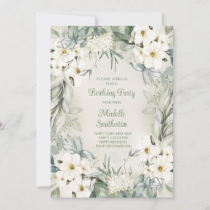 Elegante witte bloemige saliegroen blad verjaardag kaart