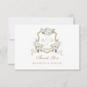 Elegante witte bloemige saliegroene huwelijks cres bedankkaart (Voorkant)