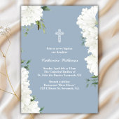 Elegante witte bloemige stoffige blauwe doop kaart