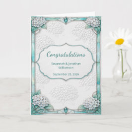 Elegante Witte Bloemige Theele Groen Huwelijksfeli Kaart