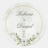 Elegante Witte Bloemige Trouw Monogram Sticker (Voorkant)
