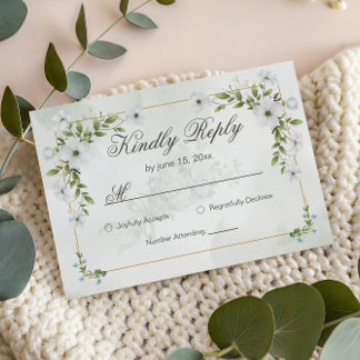 Elegante Witte Bloemige Trouw RSVP Kaart Aantal Be