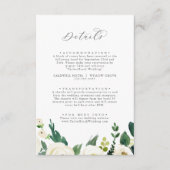 Elegante witte bloemige trouwdetails informatiekaartje (Voorkant)