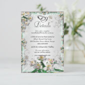 Elegante witte bloemige trouwdetails informatiekaartje (Staand voorkant)