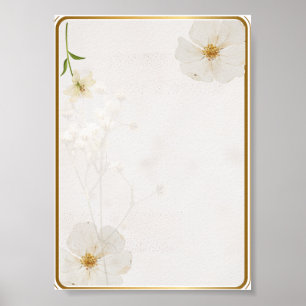 Elegante witte bloemige wandkunstprint Minimalis Poster