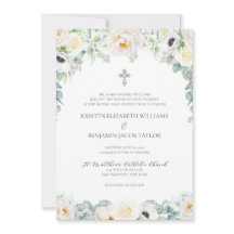 Elegante witte bloemrijke katholieke bruiloft met