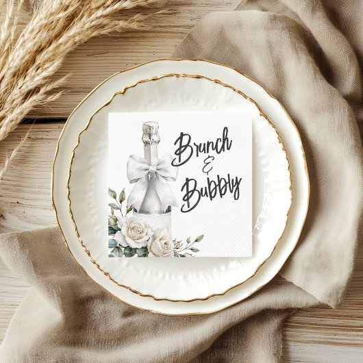 Elegante witte bloemstuk brunch en bubbels sticker servet