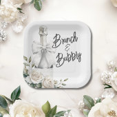 Elegante witte bloemstuk brunch en bubbelstickers papieren bordje