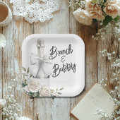 Elegante witte bloemstuk brunch en bubbelstickers papieren bordje