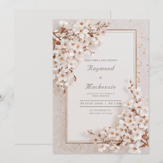 Elegante witte bloesem bloemenbruiloft kaart (Voorkant / Achterkant)