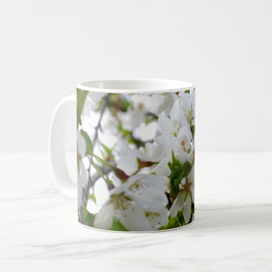 Elegante witte bloesem foto koffiemok (Voorkant links)