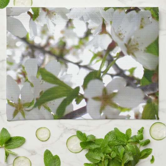 Elegante witte bloesem foto theedoek (Gevouwen)