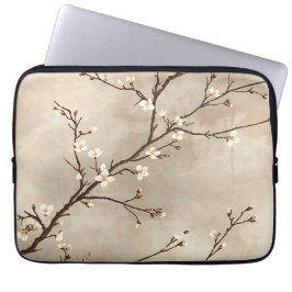 Elegante Witte Bloesem Minimale Tak Laptop Sleeve