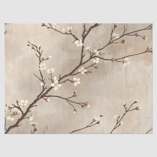 Elegante Witte Bloesem Minimale Tak Tissuepapier (Voorkant)