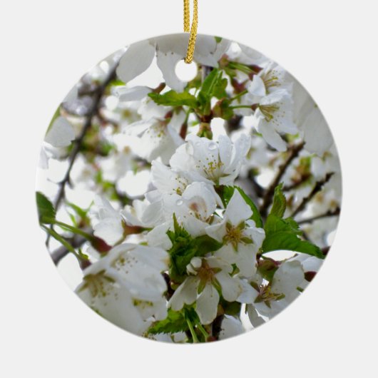 Elegante witte bloesem witte bloeiende boom keramisch ornament (Voorkant)