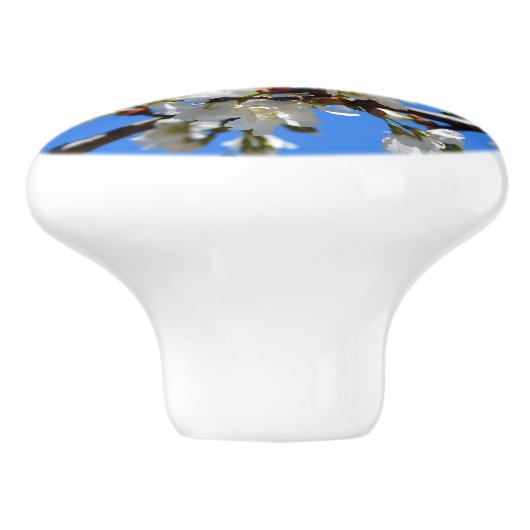 Elegante witte bloesems keramische knop (Zijkant)