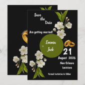Elegante witte bloesemtak Save the Date bloem (Voorkant / Achterkant)
