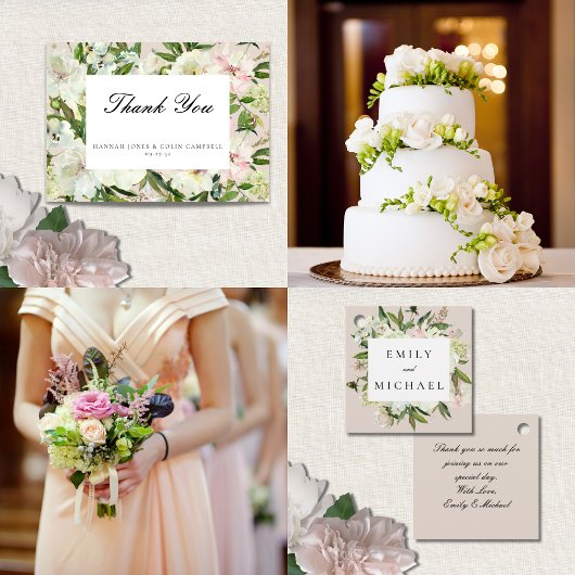 Elegante witte blush pioen tuin bruiloft bedankkaart