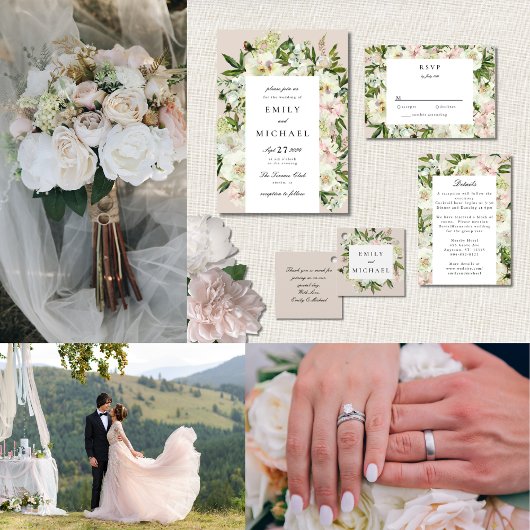 Elegante witte blush pioen tuin bruiloft programmakaart