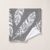 Elegante witte Boheemse Tribal Feathers & Grey Bad Handdoek (Wasdoekje)
