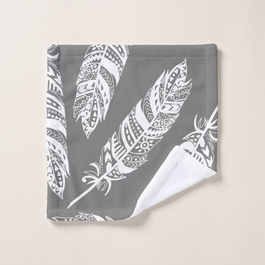 Elegante witte Boheemse Tribal Feathers & Grey Bad Handdoek (Wasdoekje)