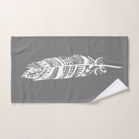 Elegante witte Boheemse Tribal Feathers & Grey Bad Handdoek (Handdoek)