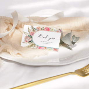 Elegante witte bohemien bloemrijke bedankkaart kaart