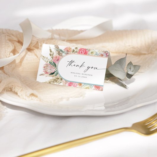 Elegante witte bohemien bloemrijke bedankkaart kaart