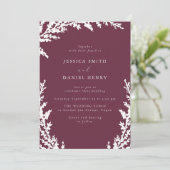 Elegante Witte Boho Leaf Bourgogne Merlot bruiloft Kaart (Staand voorkant)