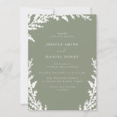 Elegante Witte Boho Leaf Sage Green Wedding Kaart (Voorkant)