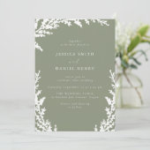Elegante Witte Boho Leaf Sage Green Wedding Kaart (Staand voorkant)