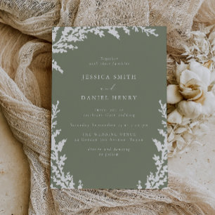 Elegante Witte Boho Leaf Sage Green Wedding Kaart