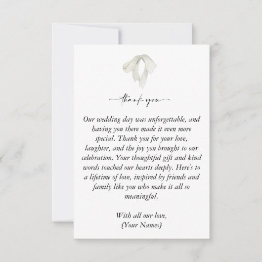 Elegante witte boog binden van de knoop bruiloft bedankkaart (Voorkant)
