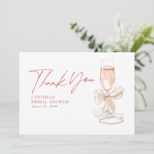 Elegante witte boog Prosecco Vrijgezellenfeest Dan Bedankkaart (Staand voorkant)