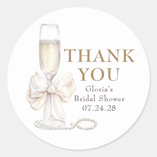 Elegante witte boog Prosecco Vrijgezellenfeest Dan Ronde Sticker (Voorkant)