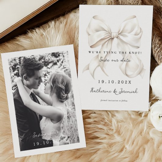 Elegante witte boog sla de datum op met foto save the date