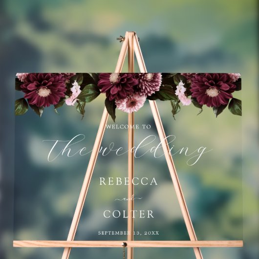 Elegante witte bordeauxrode bloem bruiloft acryl bord (Neutraal)