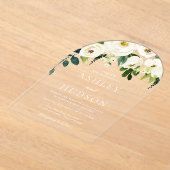 Elegante witte botanische trouwboog acryl uitnodigingen (Laagn)