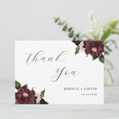 Elegante witte Bourgondische bloemenbruiloft Bedankkaart (Staand voorkant)
