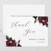 Elegante witte Bourgondische bloemenbruiloft Bedankkaart (Voorkant / Achterkant)